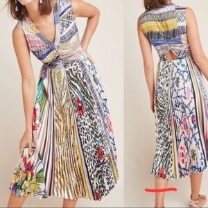 Anthropologie Geisha Design, Accordion-pleat,multi-color Lined Midi Dress, Sz: 2